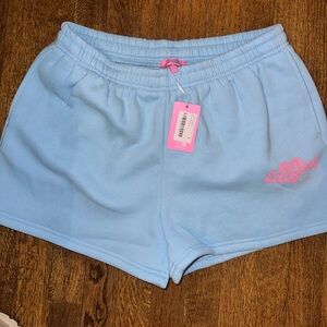 Edikted Light Blue Athletic Shorts with Pink Logo Pockets - NWT Large